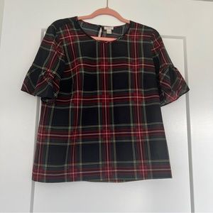 J. Crew tartan ruffle-sleeve blouse